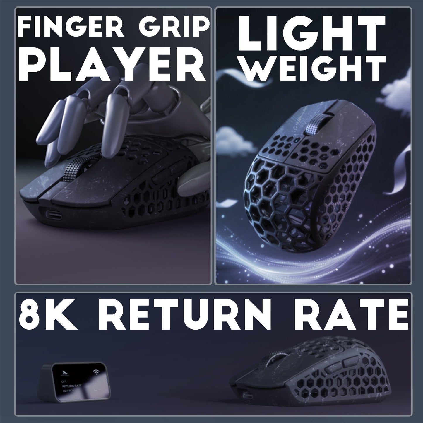 Darmoshark M5 AIR MP FISH HEAD Trio-mode Light-weight Carbon Fiber 8K Polling rate Gaming Mouse Black
