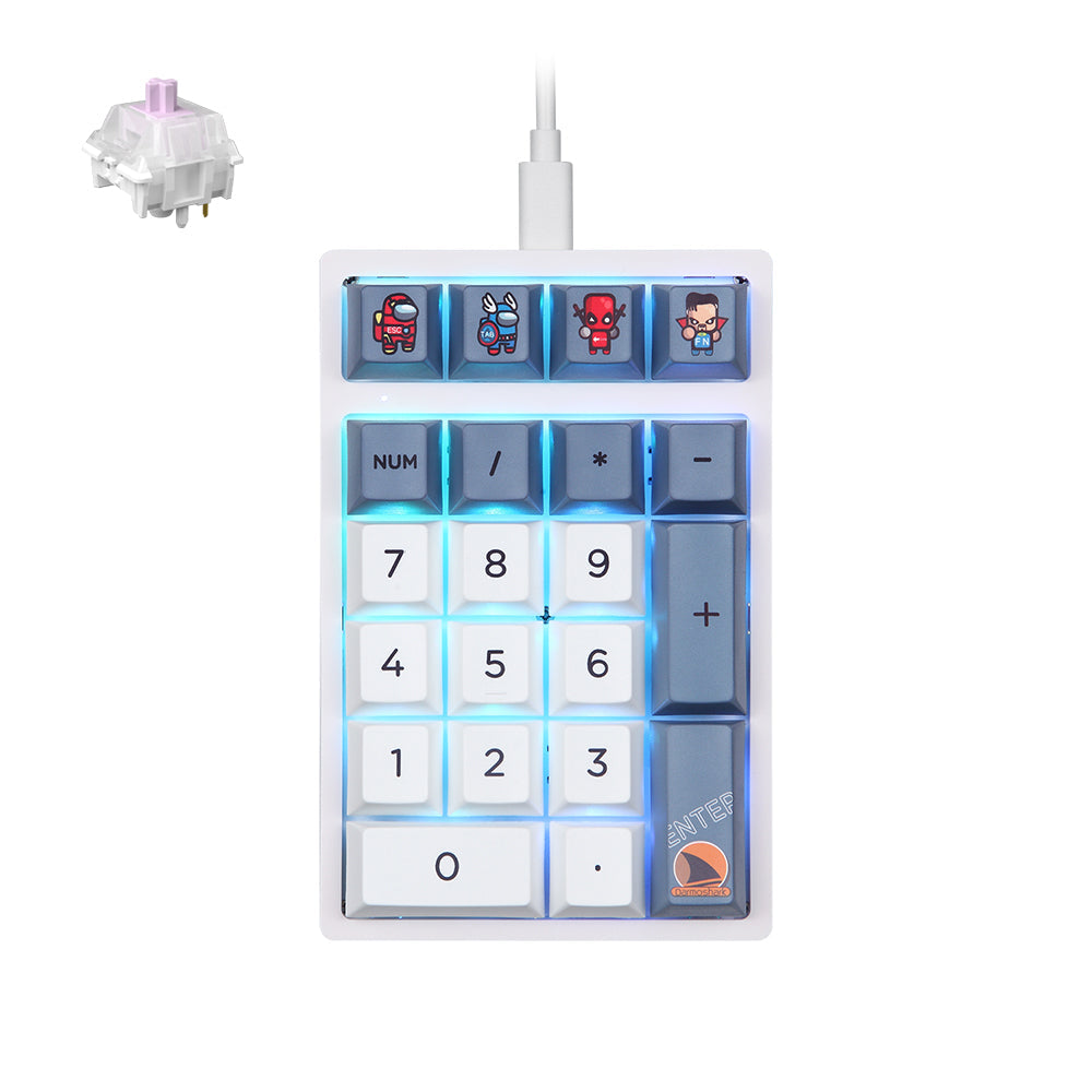 Darmoshark K3 QMK Wired Mechanical numeric QMK RGB Gaming Keypad White Huano Purple Switch