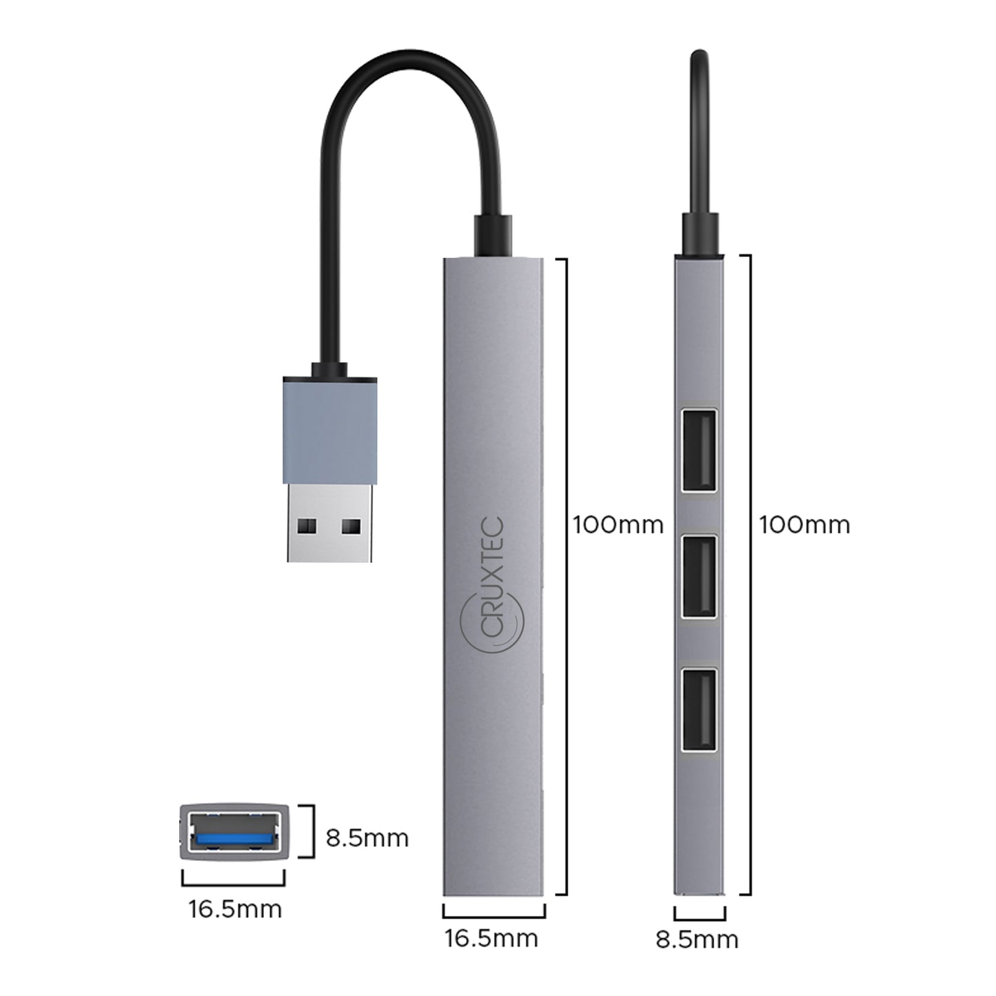 Cruxtec 4 Ports High Speed USB-A 3.0 Ultra-Slim HUB