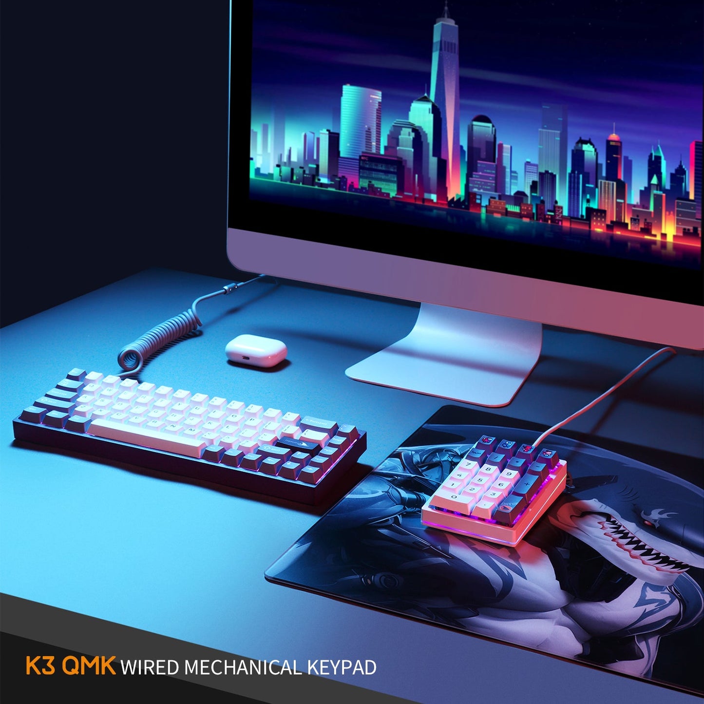 Darmoshark K3 QMK Wired Mechanical numeric QMK RGB Gaming Keypad White Huano Purple Switch