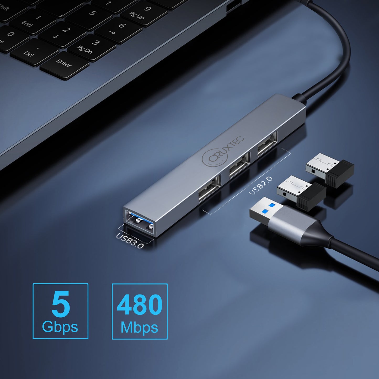 Cruxtec 4 Ports High Speed USB-A 3.0 Ultra-Slim HUB