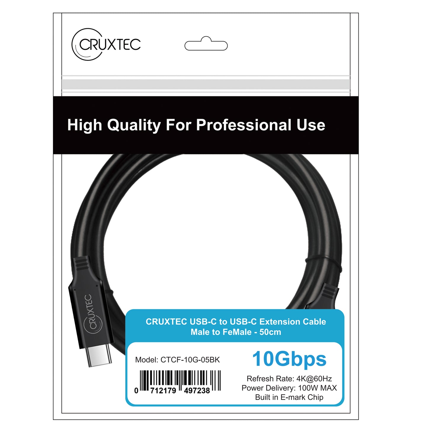 Cruxtec USB-C Male to USB-C Female Extension Cable 50cm