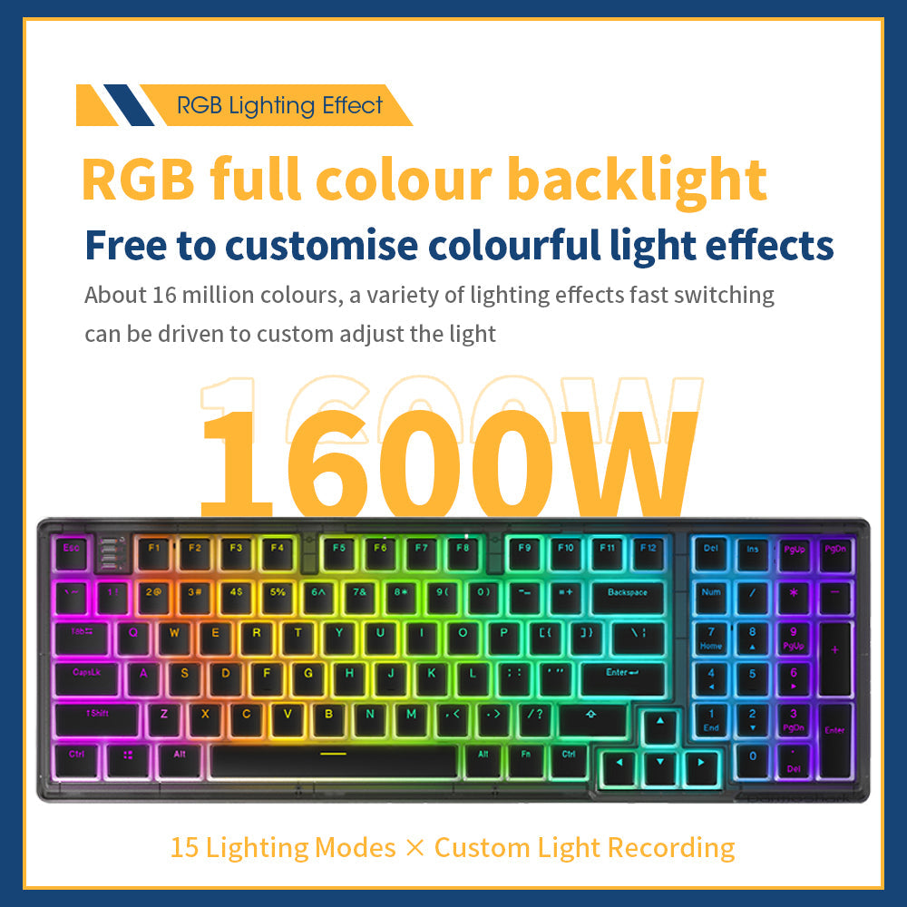 Darmoshark K7 Pro Trio-mode Mechanical Gateron switch RGB gaming Keyboard With Aluminum alloy bottom White Gateron Silver Switch