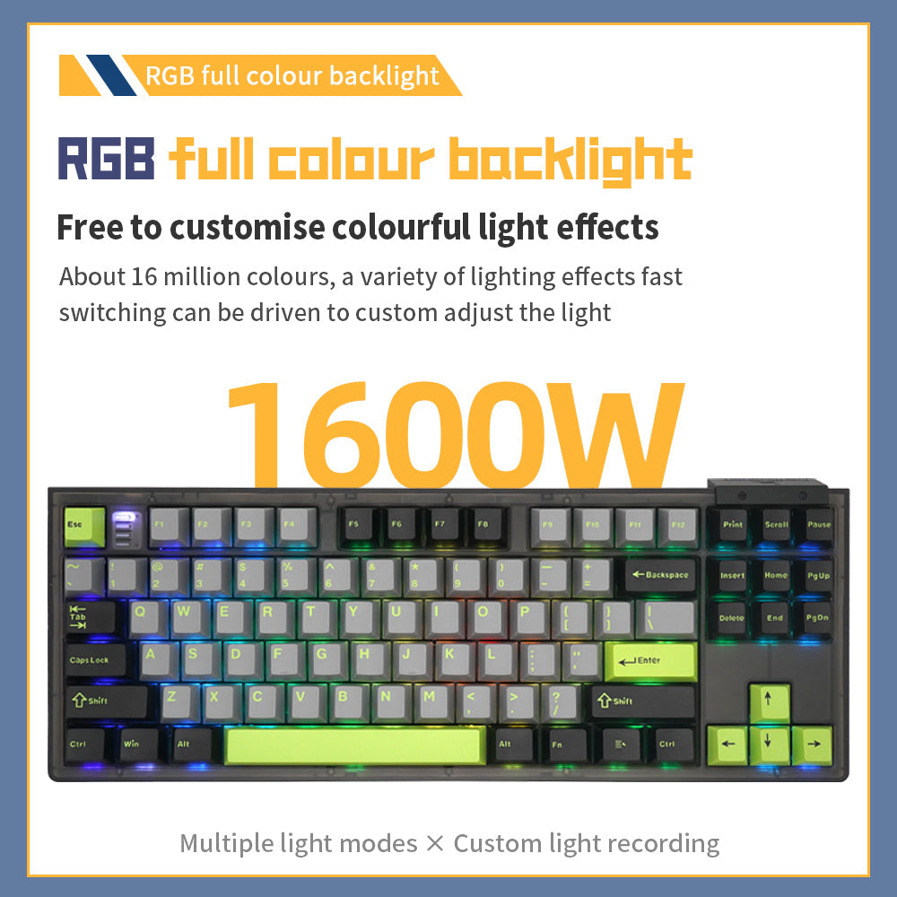 Darmoshark TOP87 Trio-mode Mechanical RGB gaming Keyboard With Top Mount structure Black Matcha Switch