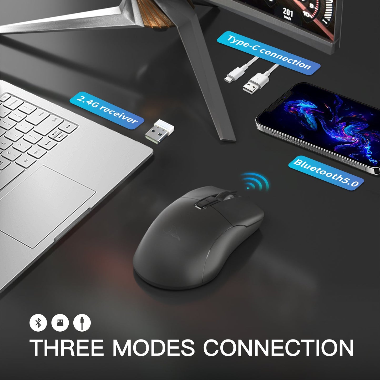 Darmoshark N3 Horn Shark Trio-mode Light-weight Gaming Mouse Pink