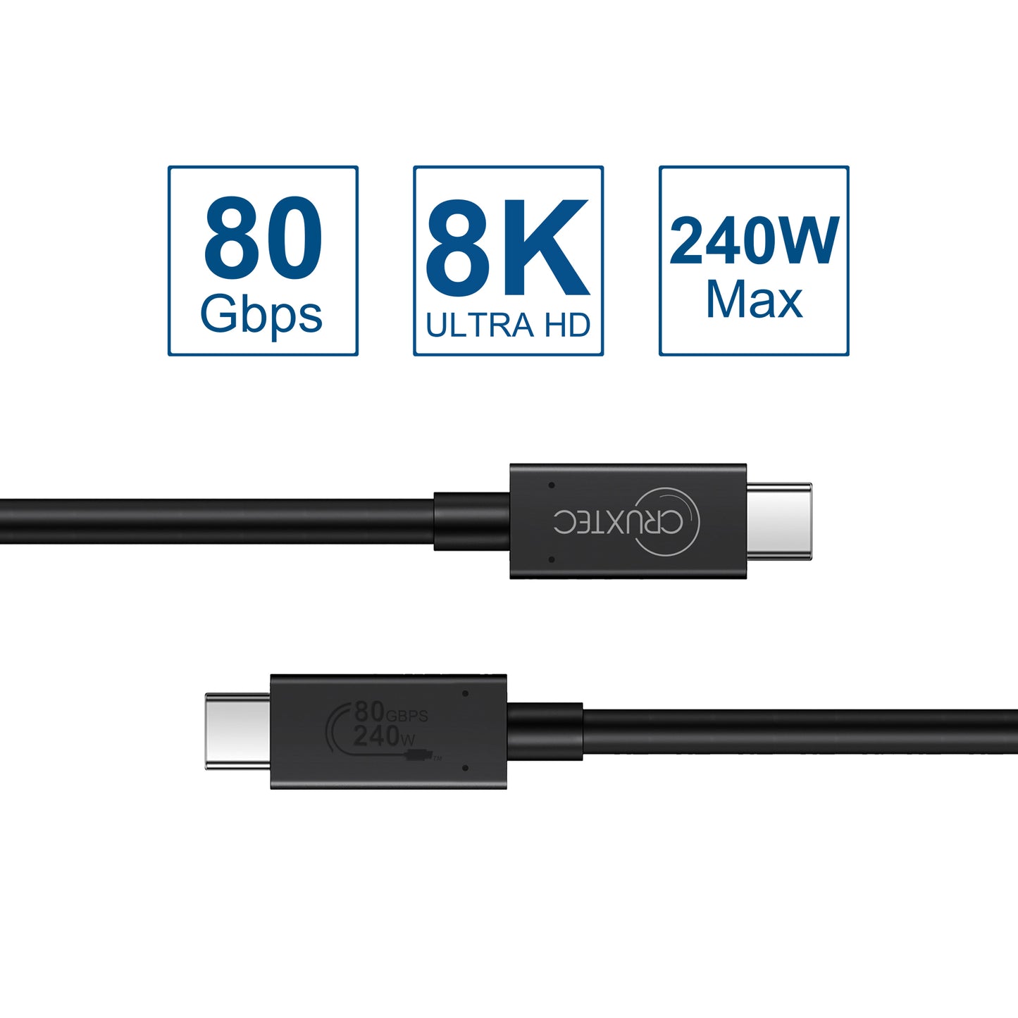 Cruxtec USB4 USB-C Full-Feature Coaxial Cable ( 240W, 80Gpbs, 8K@60Hz )