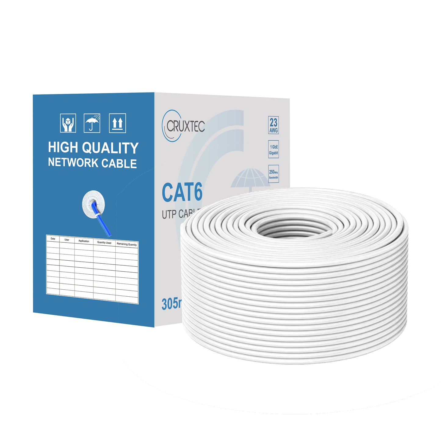 Cruxtec CAT6 UTP Ethernet Cable Reel Box with Solid Conductor 305m