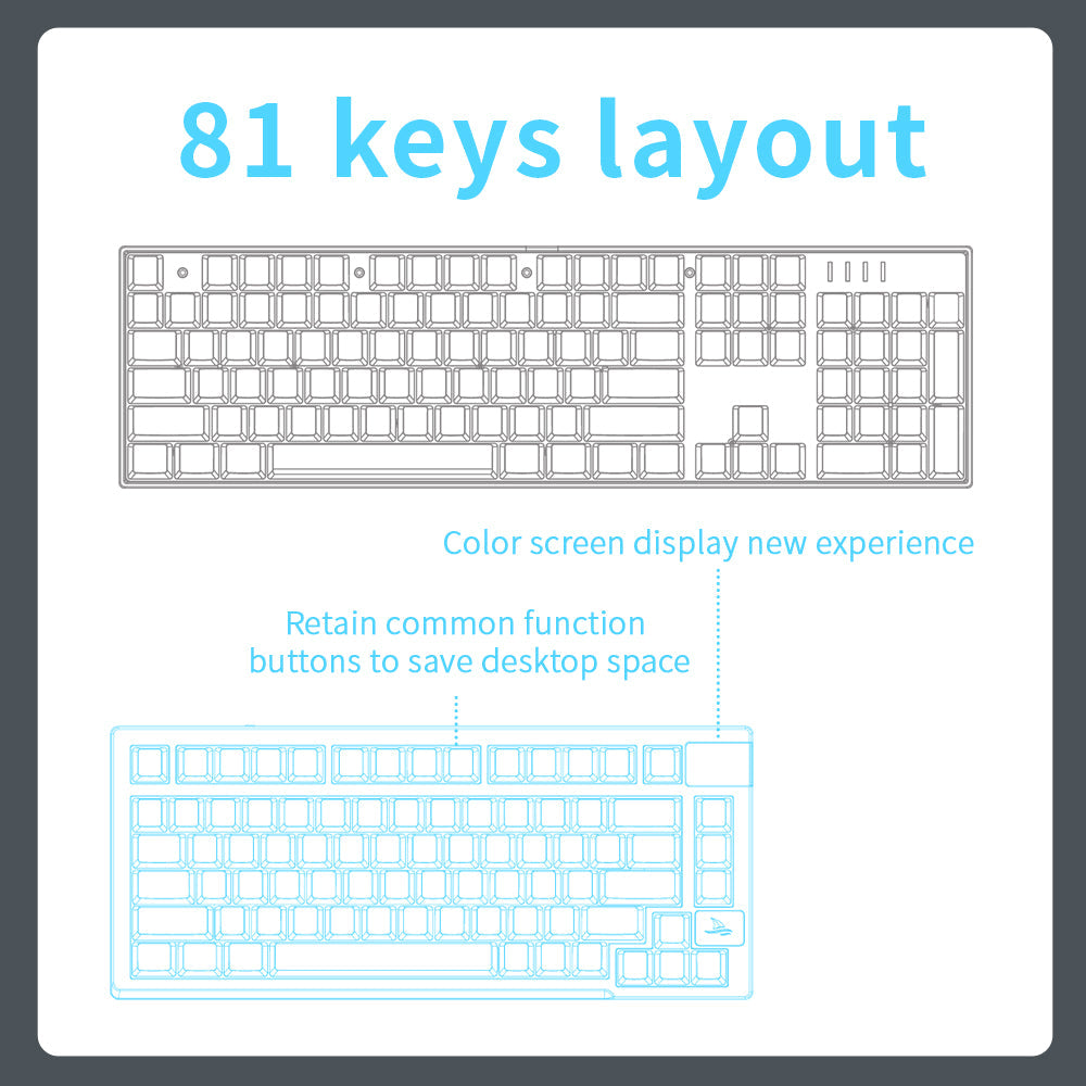 Darmoshark K8 Trio-mode Mechanical RGB gaming Keyboard With Gasket Mount structure & TFT display White Metcha Switch