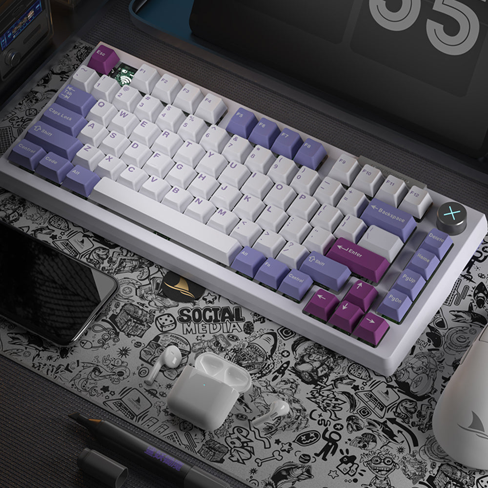 Darmoshark TOP75 Trio-mode Mechanical RGB gaming Keyboard With Top Mount structure & TFT display Black Silver Switch