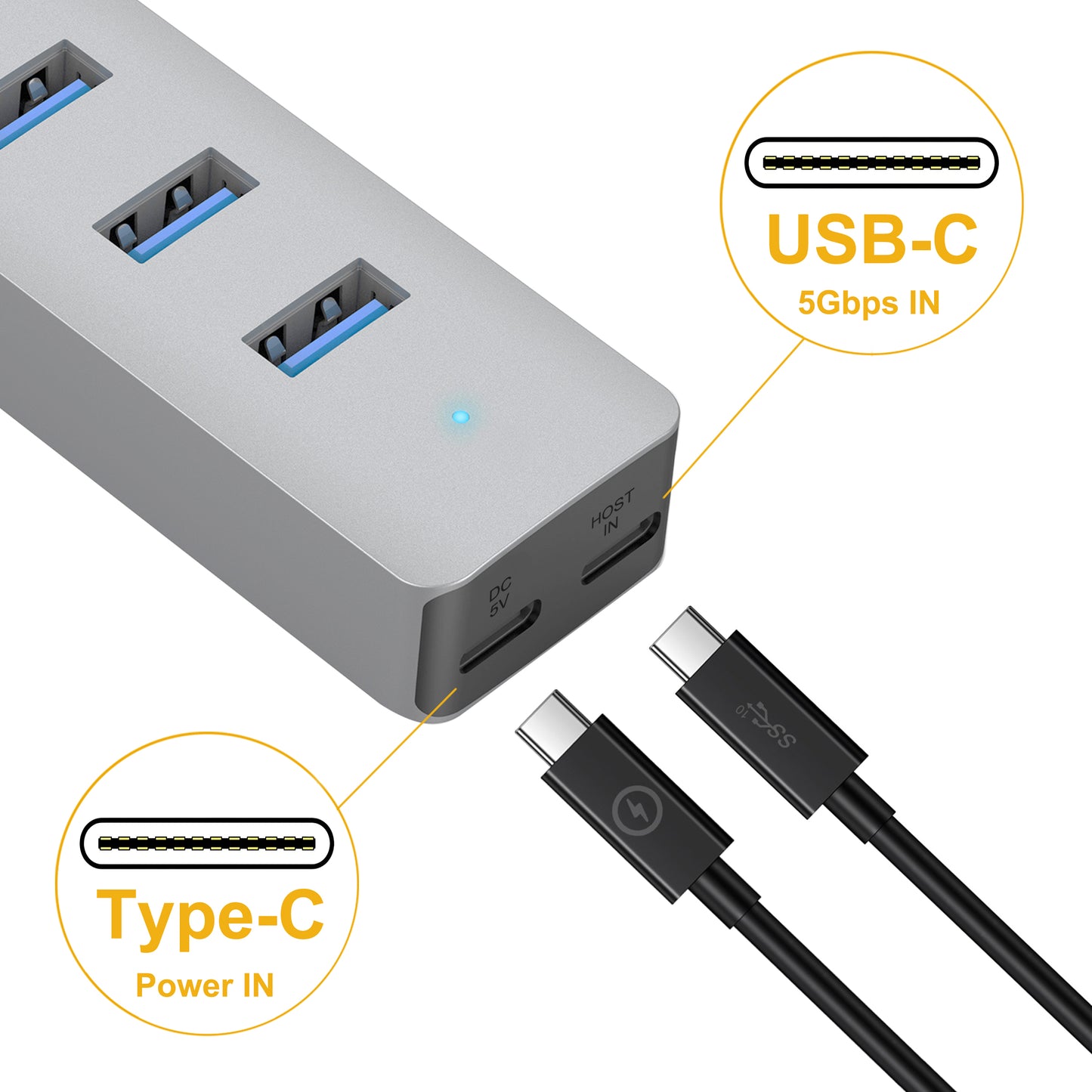 Cruxtec 4-Port USB 3.0 Hub with Type-C Power Port
