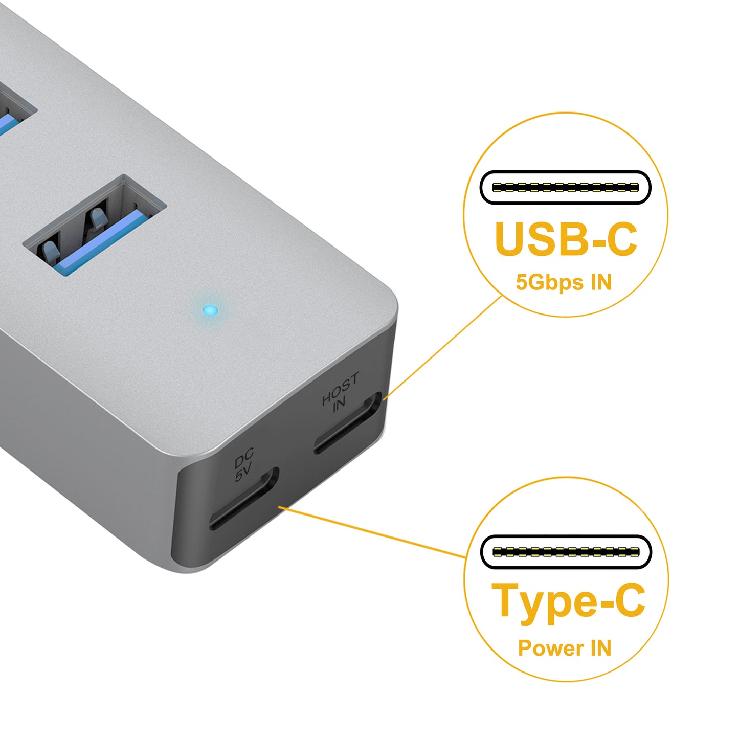 Cruxtec 4-Port USB 3.0 Hub with Type-C Power Port