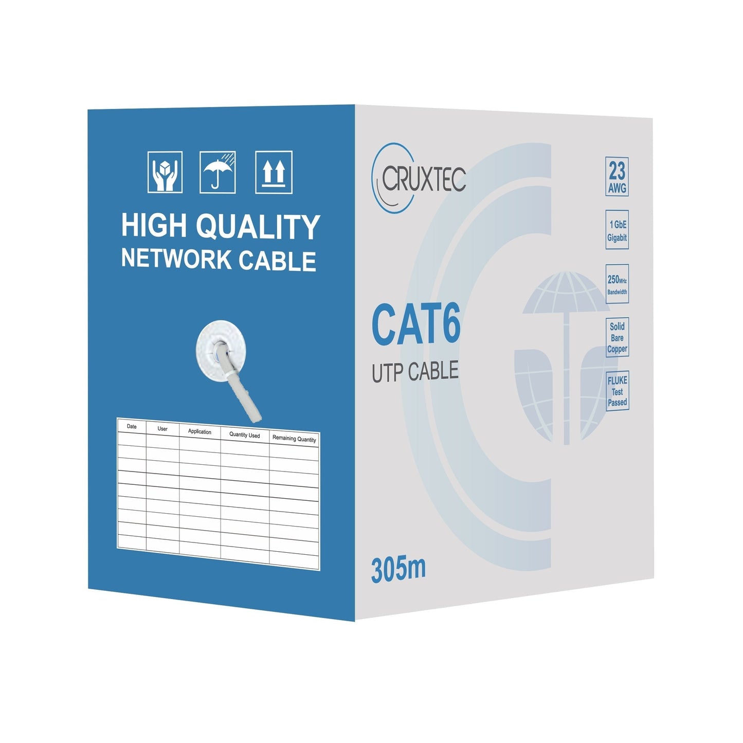 Cruxtec CAT6 UTP 23AWG Solid Bare Copper Ethernet Cable Reel Box (Grey 305m) C6BC23A-305-GY image 2