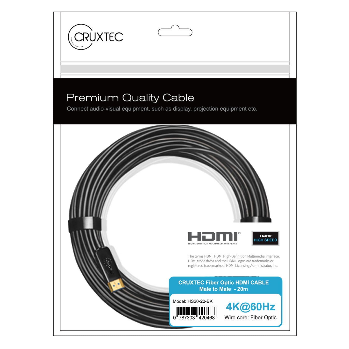 Cruxtec HDMI 4K Ultra-HD Active Optical fiber Cable (4K/60Hz)