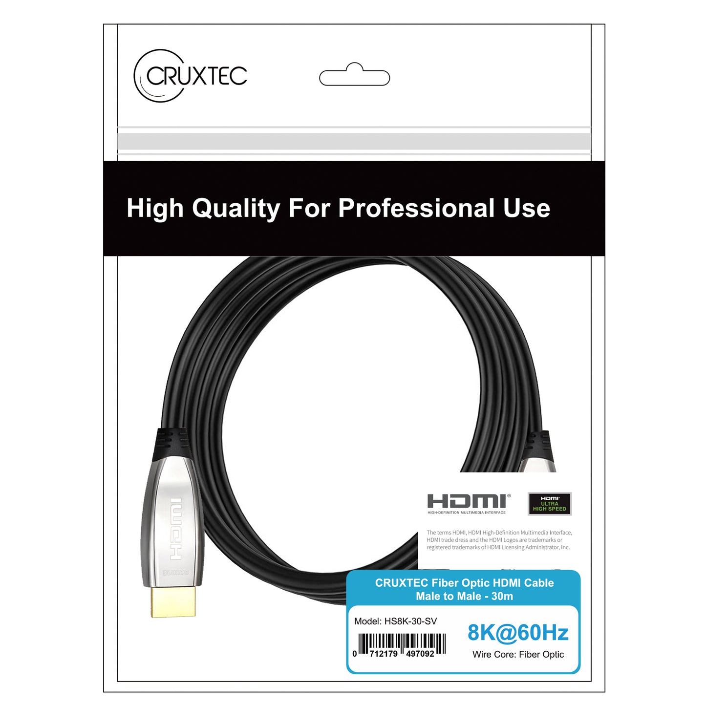 Cruxtec HDMI 8K Ultra-HD Active Optical Fiber Cable 48Gbps ( 8K@60Hz, 4K@120Hz )