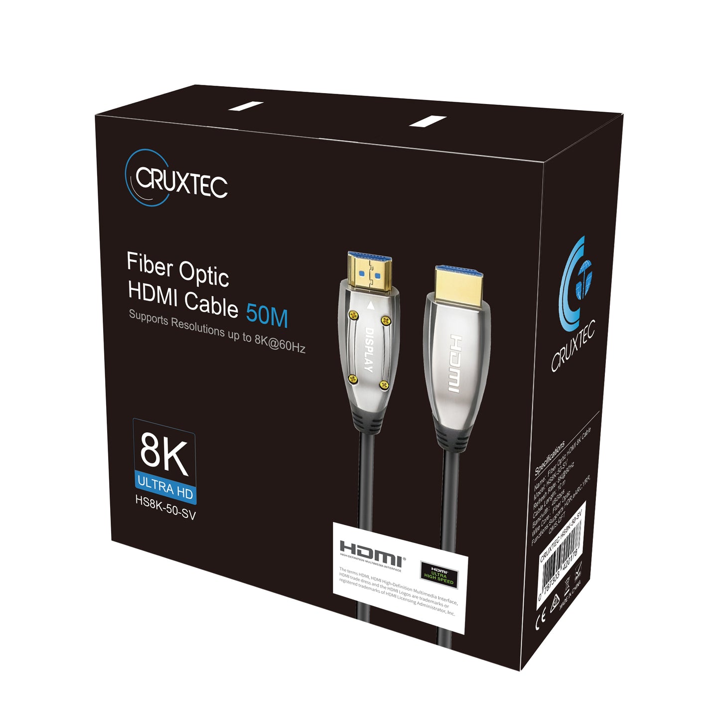 Cruxtec HDMI 8K Ultra-HD Active Optical Fiber Cable 48Gbps ( 8K@60Hz, 4K@120Hz )