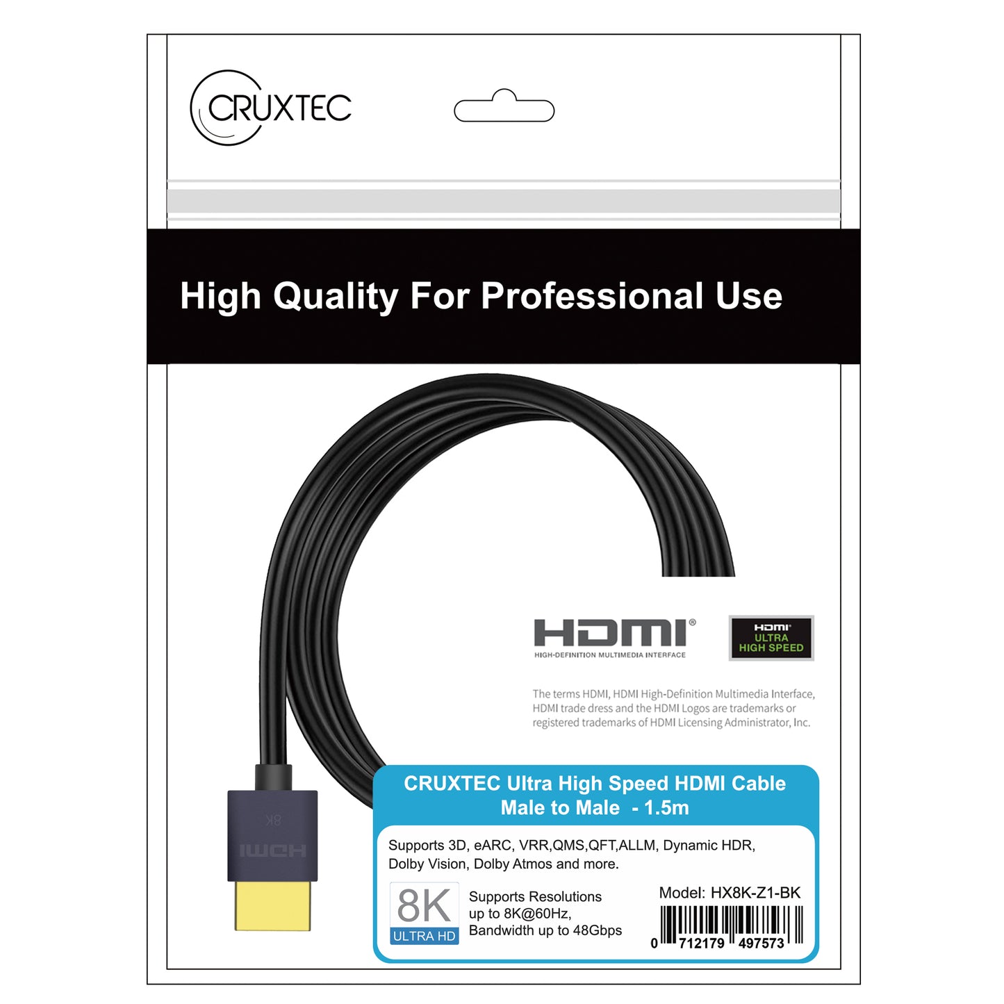 Cruxtec Ultra-thin HDMI 8K Male to Male Cable
