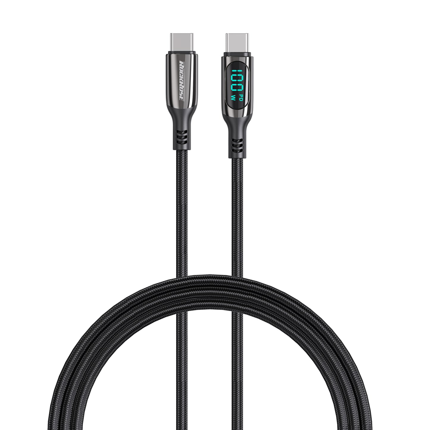 RockRose Hercules CC Transparent 100W Fast Charging Cable with Digital Power Display