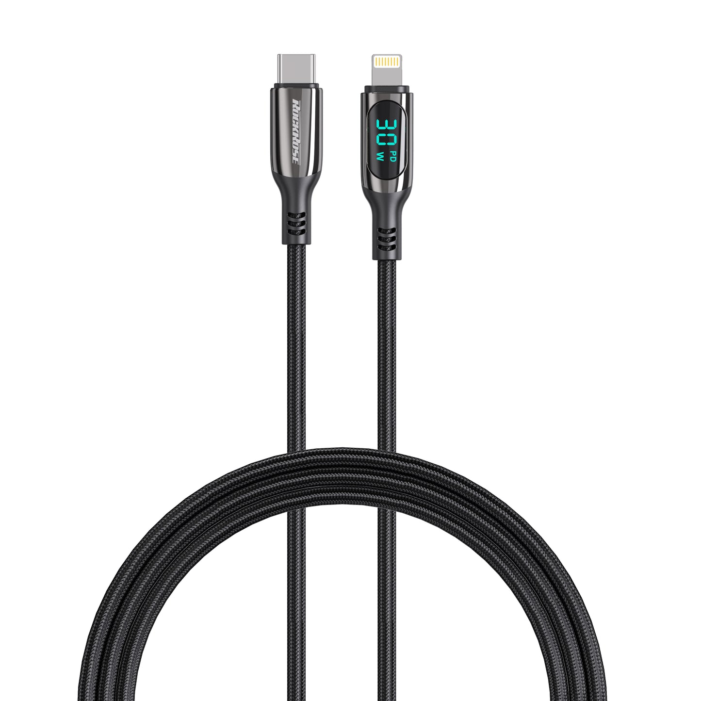 RockRose Hercules CL Transparent 30W Fast Charging Cable with Digital Power Display