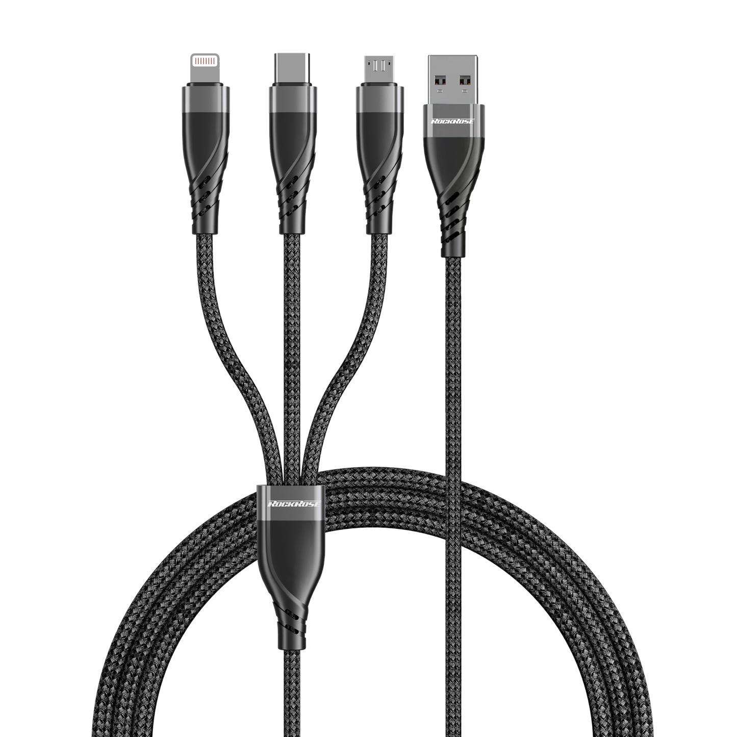 Rockrose Hercules Trident 100CM 3A Max 3-In-1 Fast Charging Cable