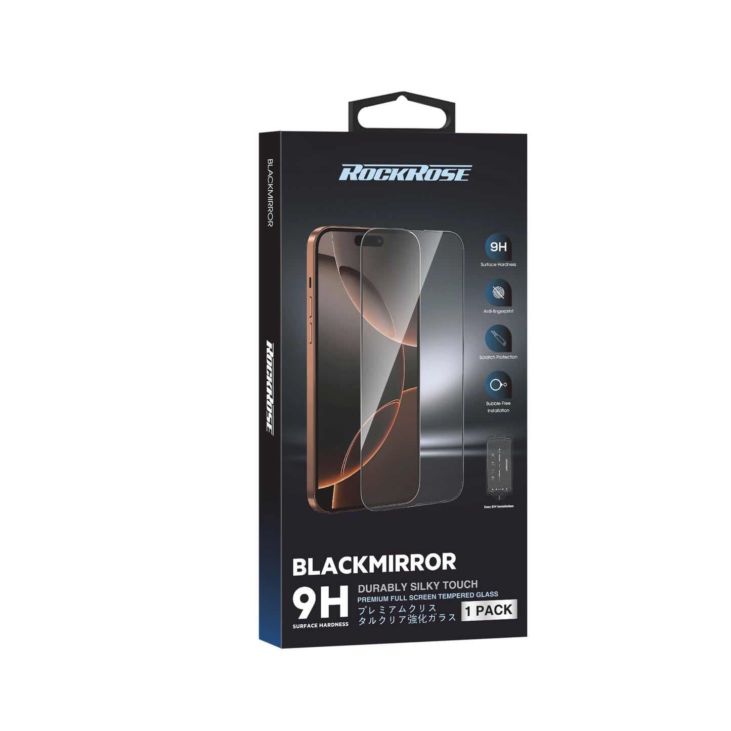 Rockrose Blackmirror iPhone 17 Premium Tempered Glass Screen Protector with Dust-free Easy DIY Installation Kit 1 Pack - product image 3
