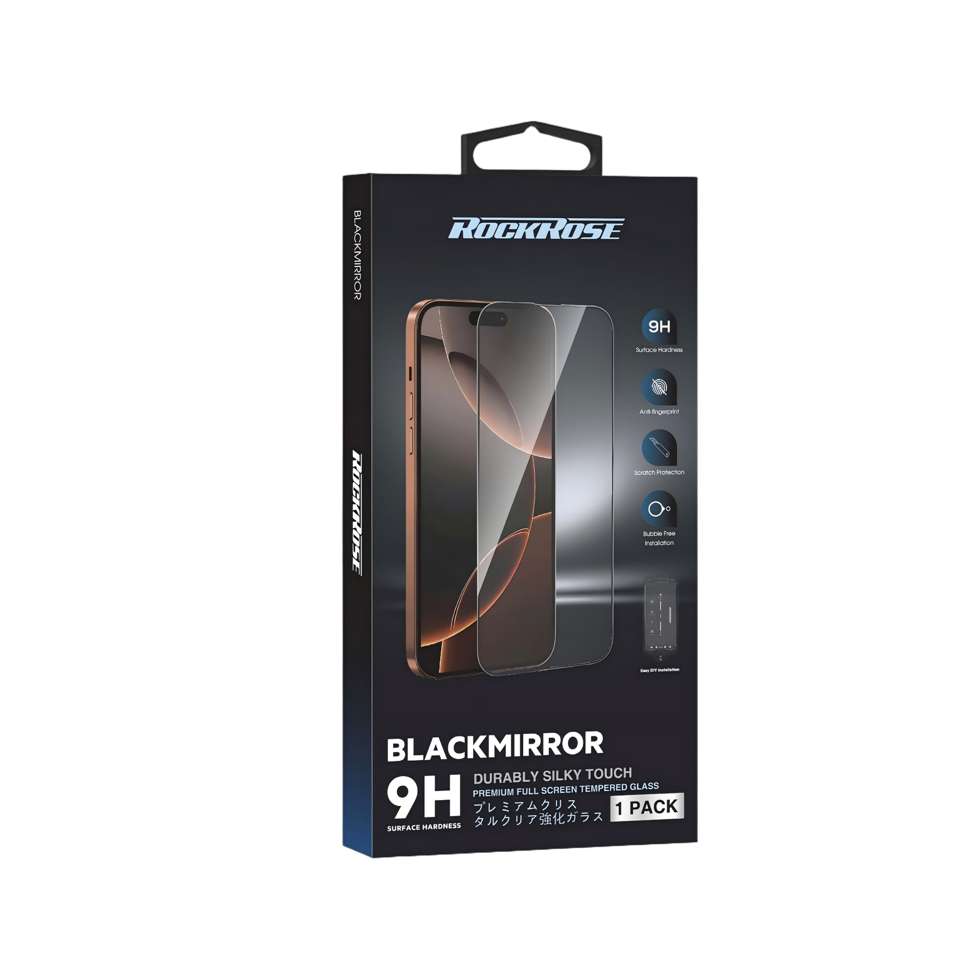 Rockrose Blackmirror iPhone 17 Premium Tempered Glass Screen Protector with Dust-free Easy DIY Installation Kit 1 Pack - product image 4