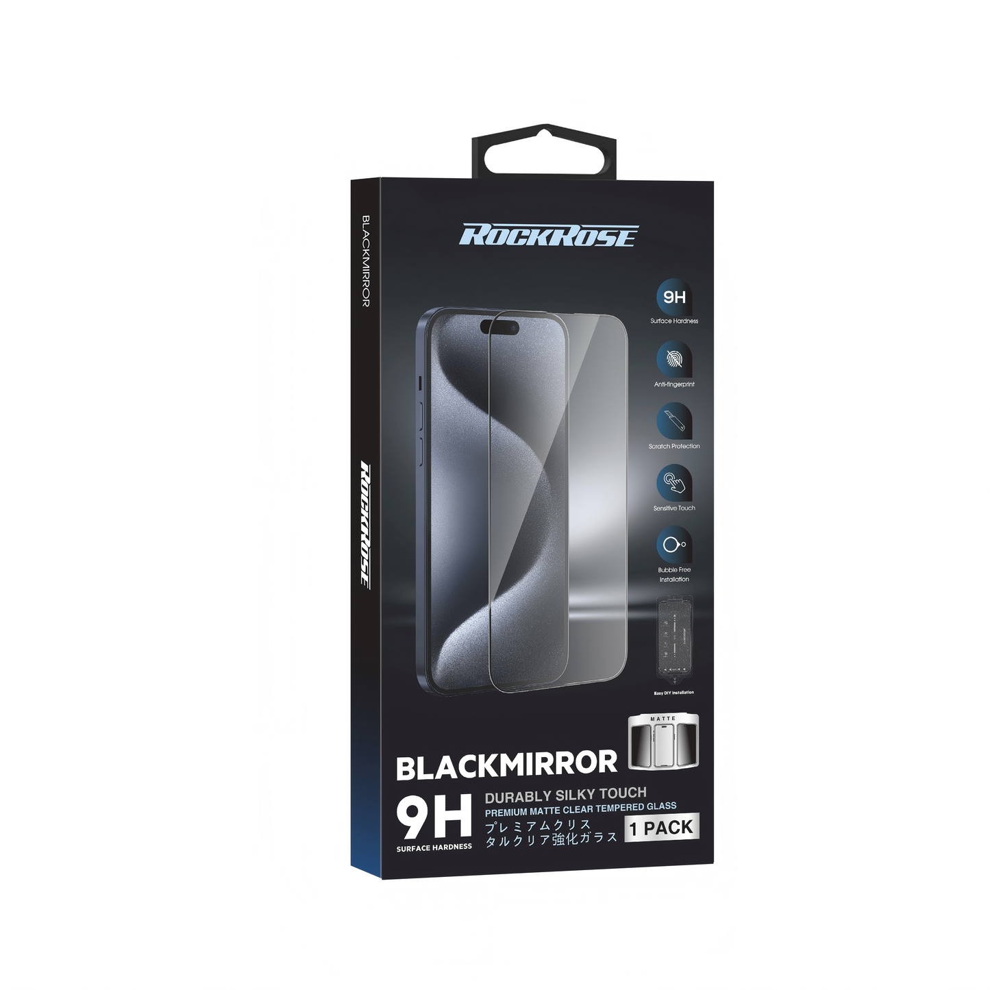 Rockrose Blackmirror iPhone 17 Premium Matte Tempered Glass Screen Protector with Dust-free Easy DIY Installation Kit 1 Pack