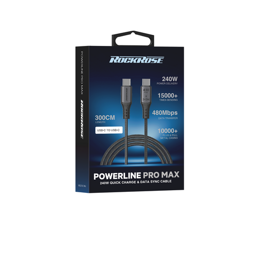 Rockrose Powerline Pro Max PD240W USB-C to USB-C Fast Charging Cable 3m