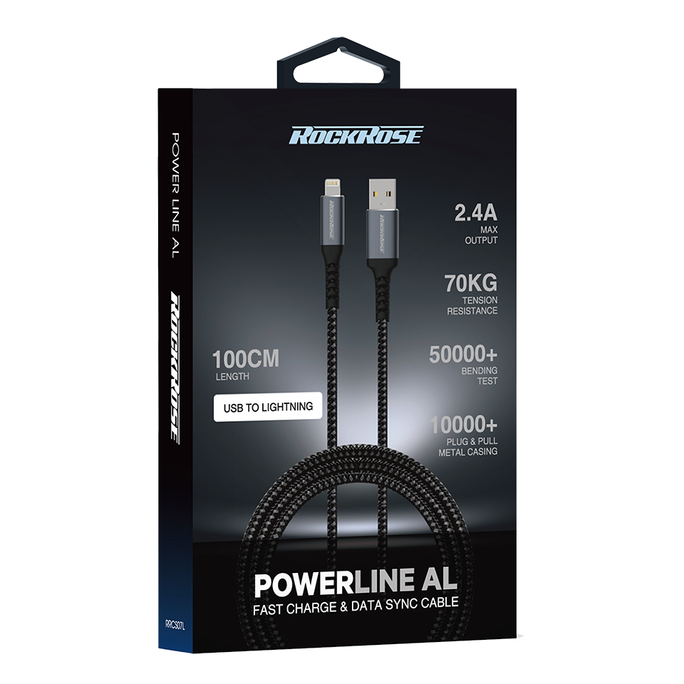 Rockrose Powerline AL 2.4A 1M Lightning Fast Charge & Data Sync Cable