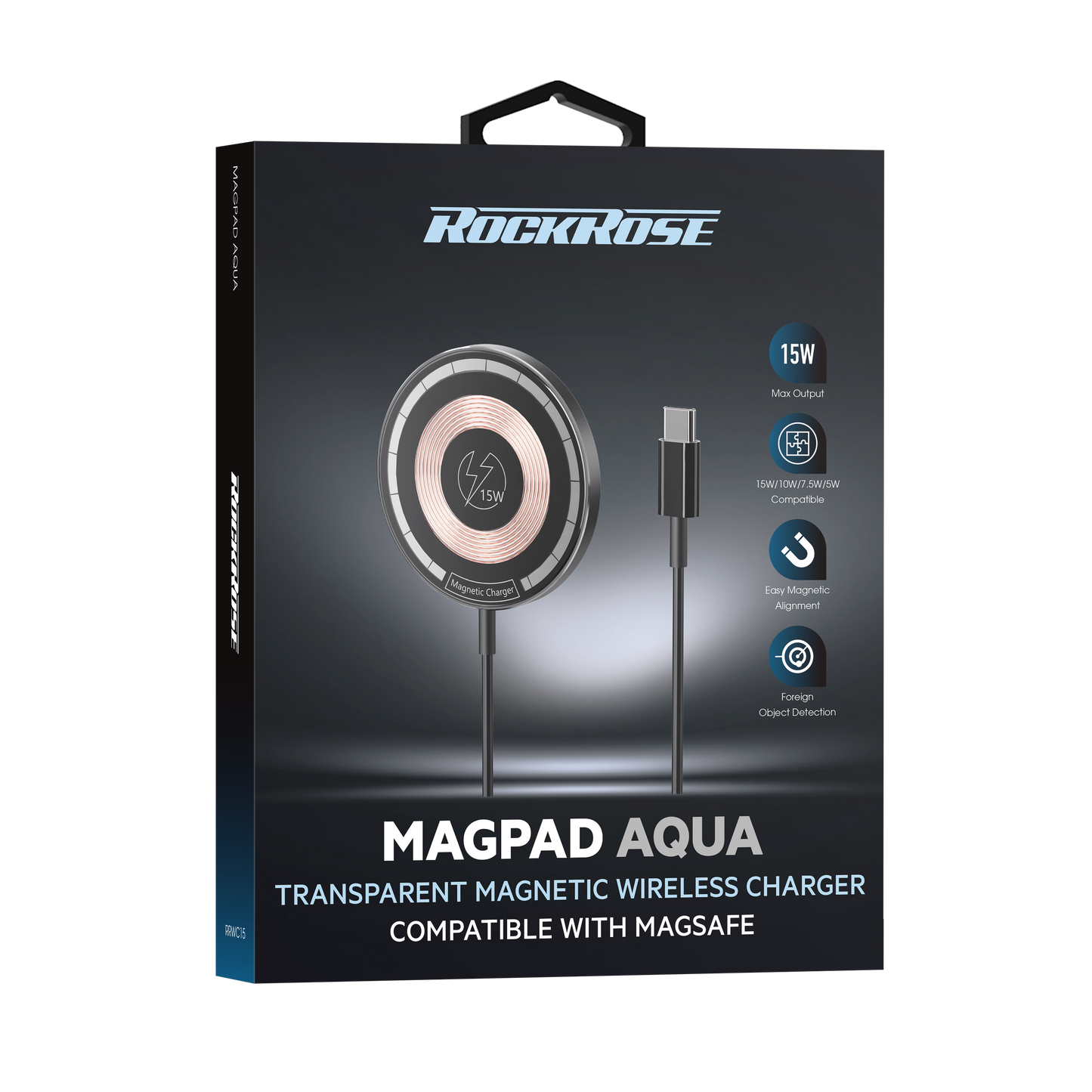 Rockrose MagPad Aqua 15W Transparent Magnetic Wireless Charger Compatible with MagSafe