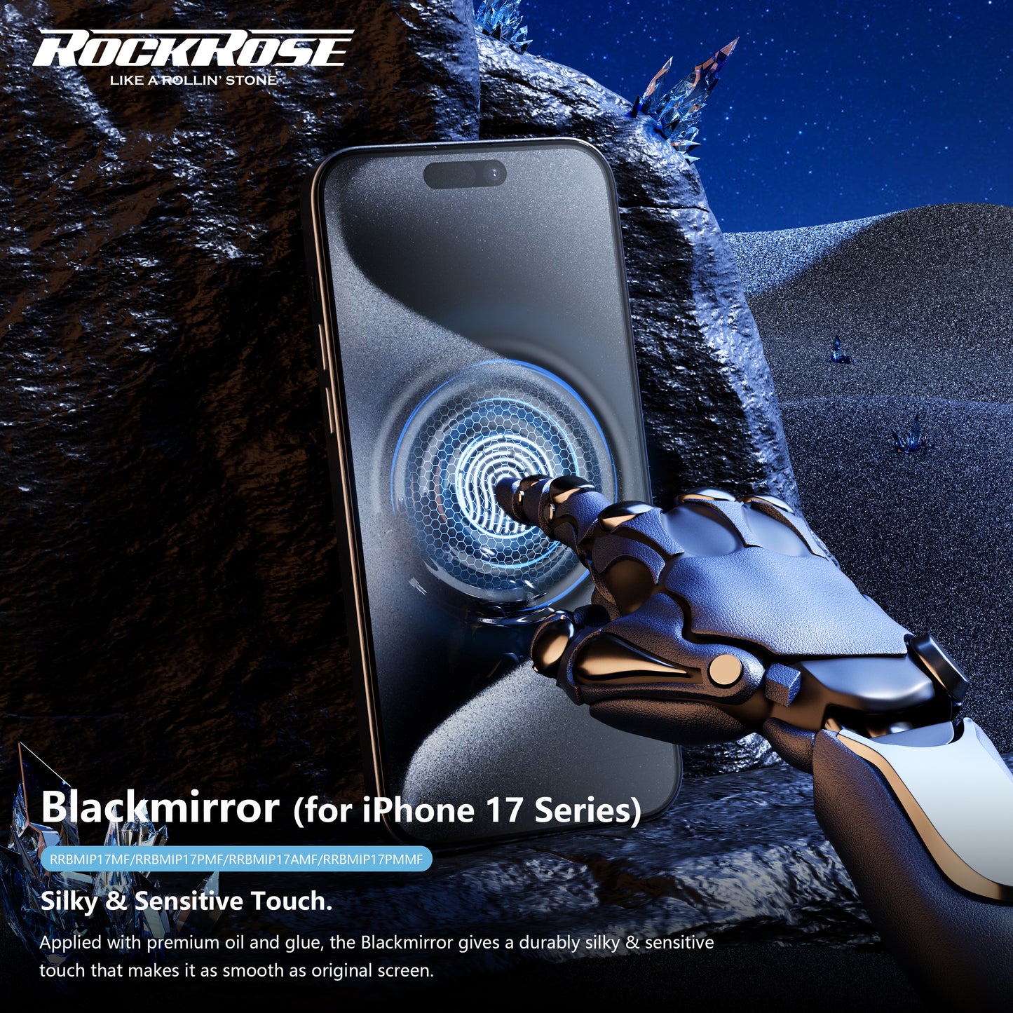 Rockrose Blackmirror iPhone 17 Premium Matte Tempered Glass Screen Protector with Dust-free Easy DIY Installation Kit 1 Pack