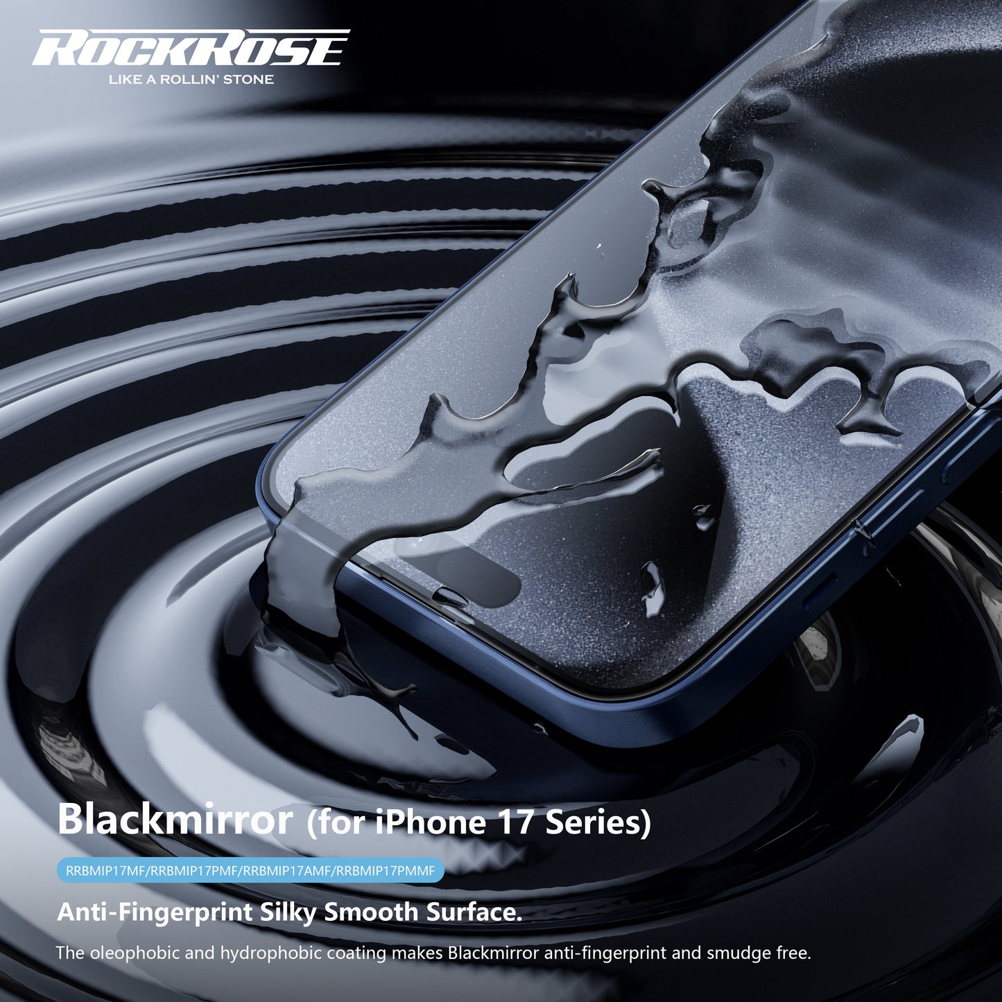 Rockrose Blackmirror iPhone 17 Premium Matte Tempered Glass Screen Protector with Dust-free Easy DIY Installation Kit 1 Pack