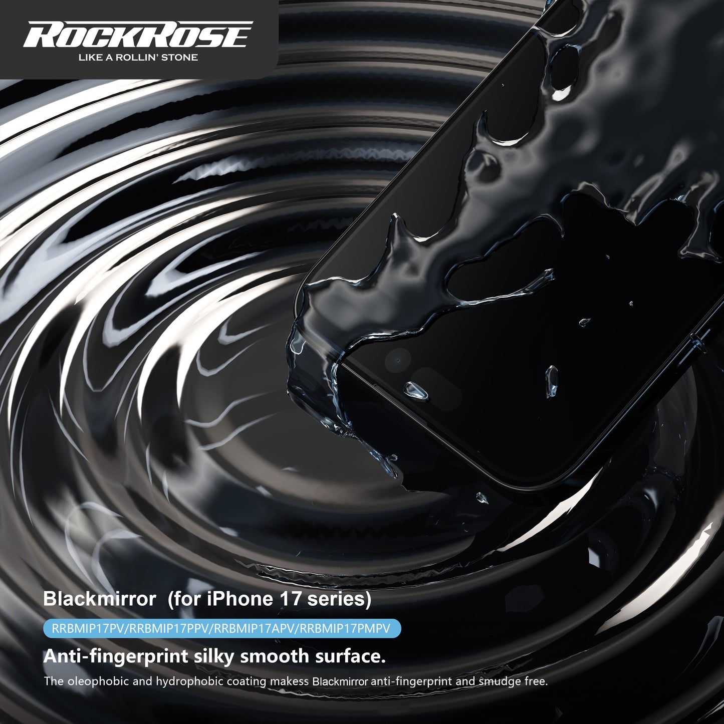 Rockrose Blackmirror iPhone 17 Premium Privacy Tempered Glass Screen Protector with Dust-free Easy DIY Installation Kit 1 Pack