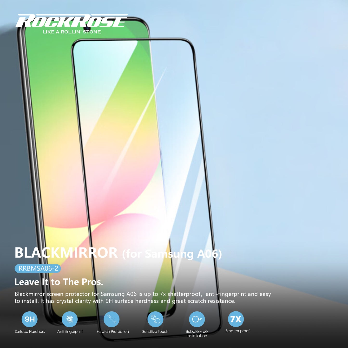 Rockrose Blackmirror Samsung A06  2 Pack Premium Tempered Glass Screen Protector