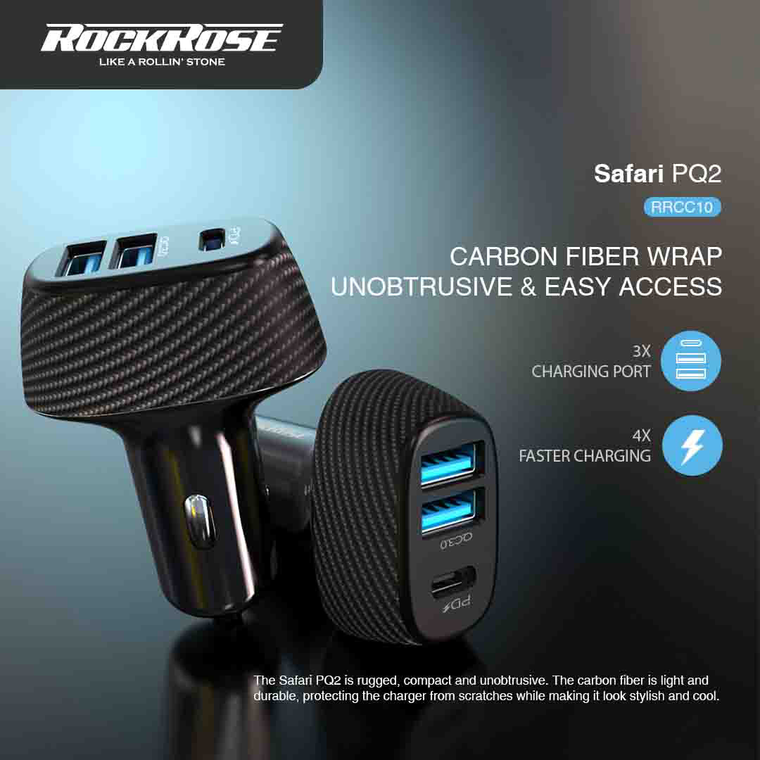 RockRose Safari PQ2 Triple Port 42W PD & QC 3.0 Car Charger