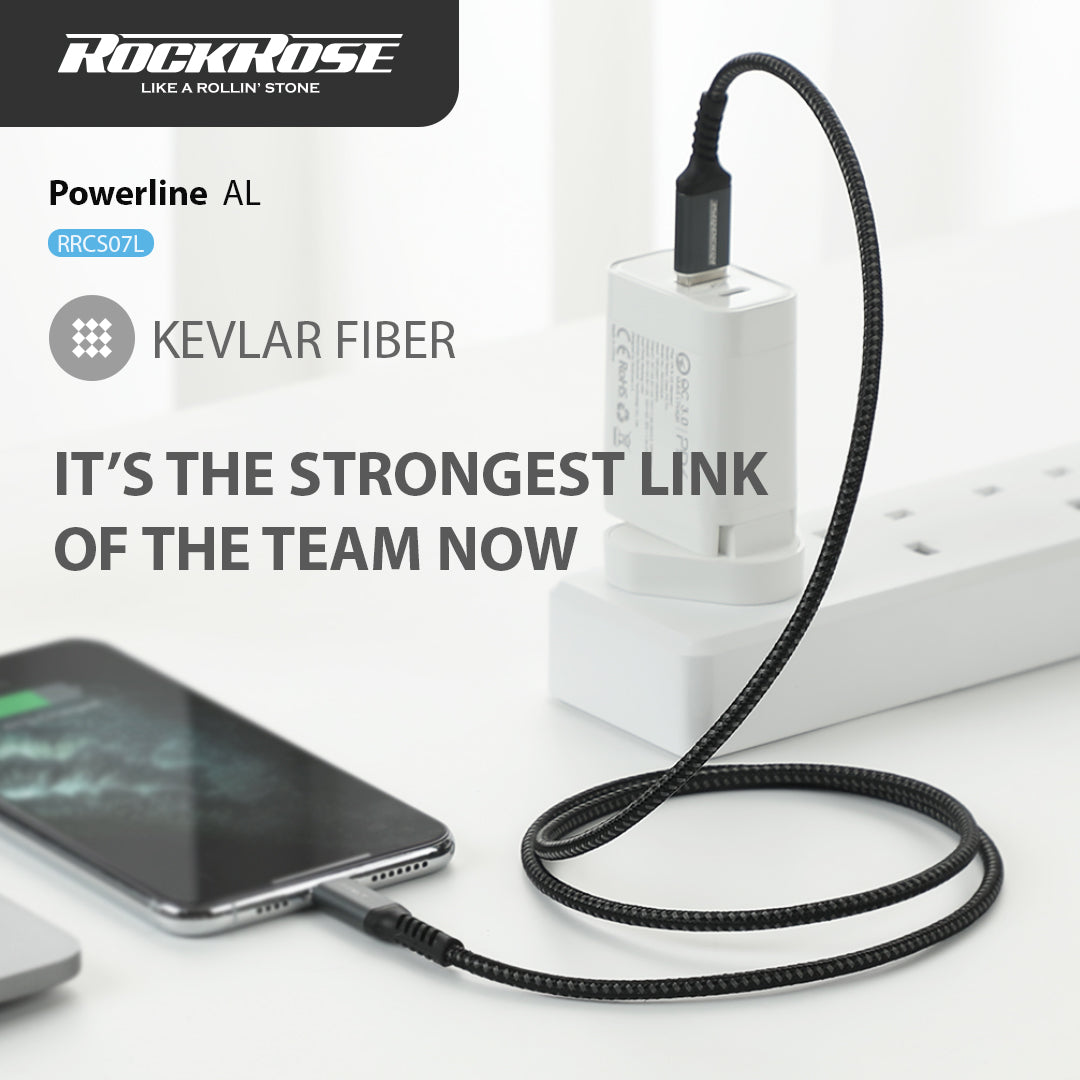 Rockrose Powerline AL 2.4A 1M Lightning Fast Charge & Data Sync Cable