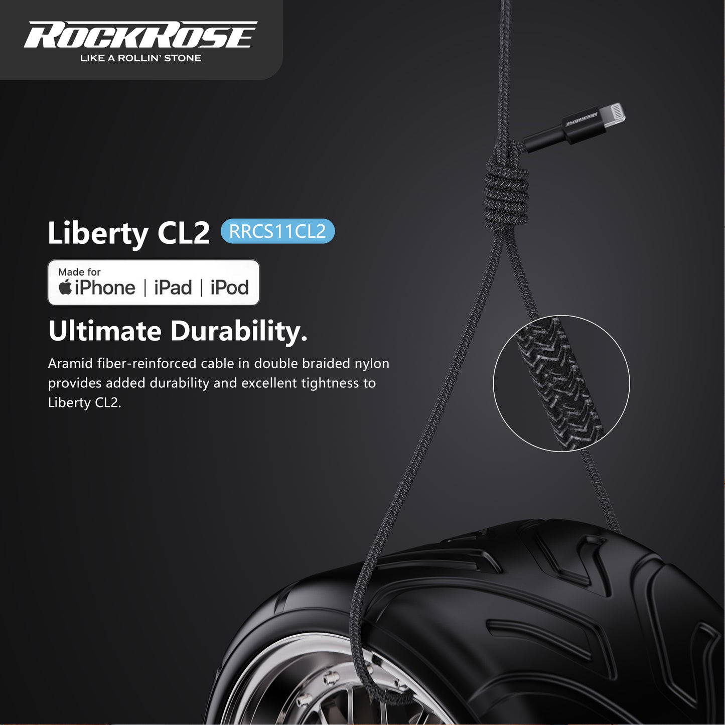 RockRose Liberty CL2 2M 20W USB-C to Lightning Charge & Sync MFi Cable