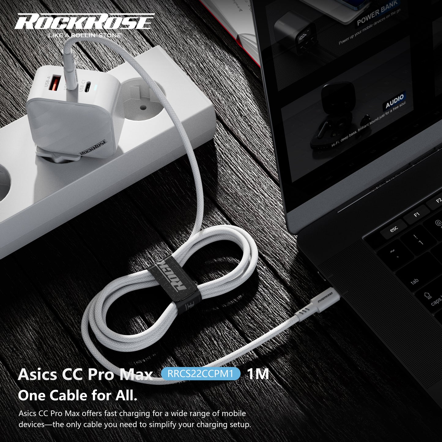Rockrose Asics CC Pro Max PD240W USB-C to USB-C Fast Charging Cable 1m