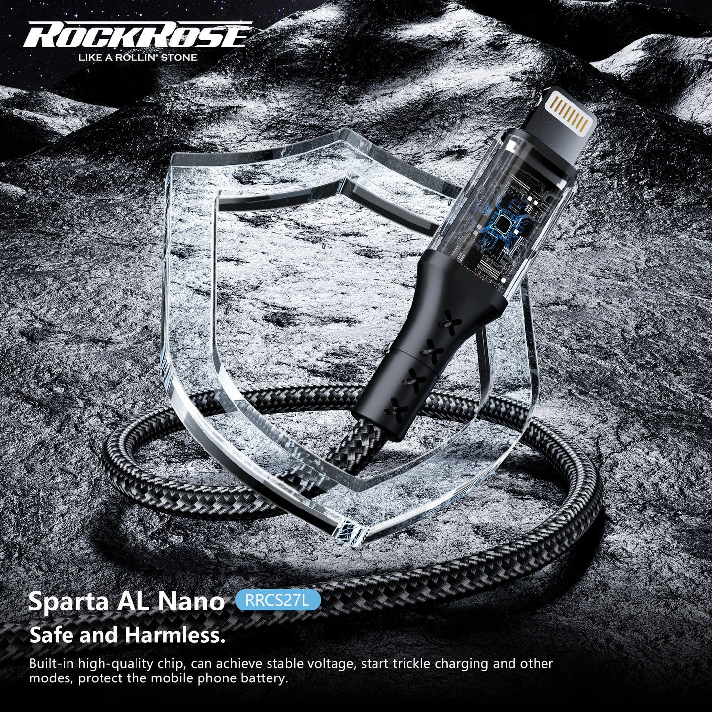 Rockrose Sparta AL Nano 50CM USB-A to Lightning Fast Charging Cable