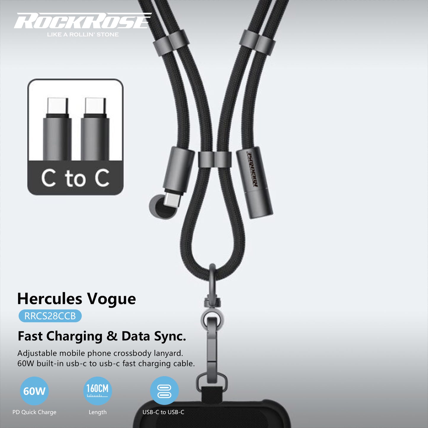 Rockrose Hercules Vogue 160CM Mobile Phone Adjustable Crossbody Lanyard
