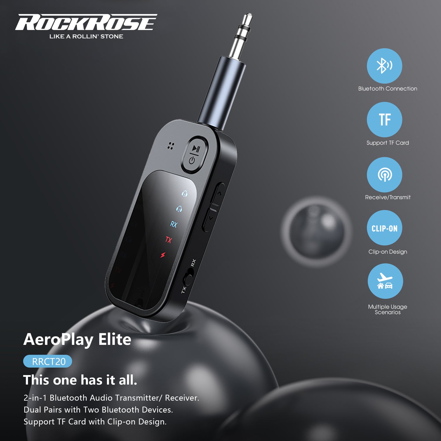 Rockrose AeroPlay Elite 2-in-1 Bluetooth Audio Transmitter/ Receiver - product image 3