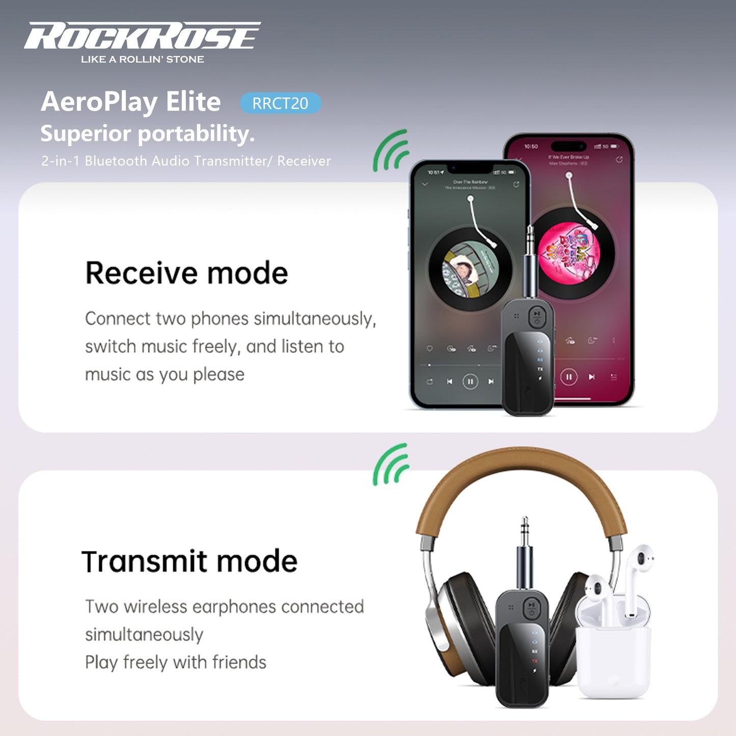 Rockrose AeroPlay Elite 2-in-1 Bluetooth Audio Transmitter/ Receiver - product image 7