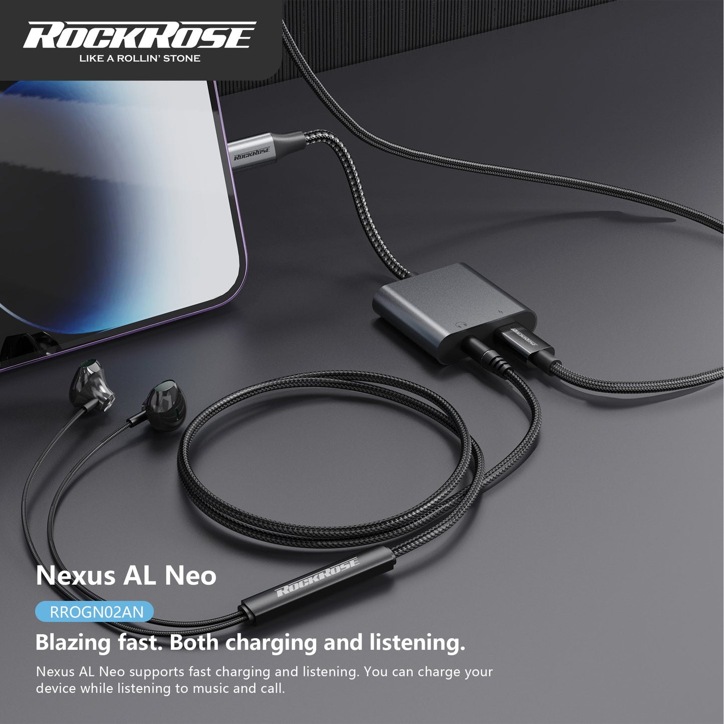 Rockrose Lightning to Lightning+3.5mm Adapter  (Phone Call & Music)