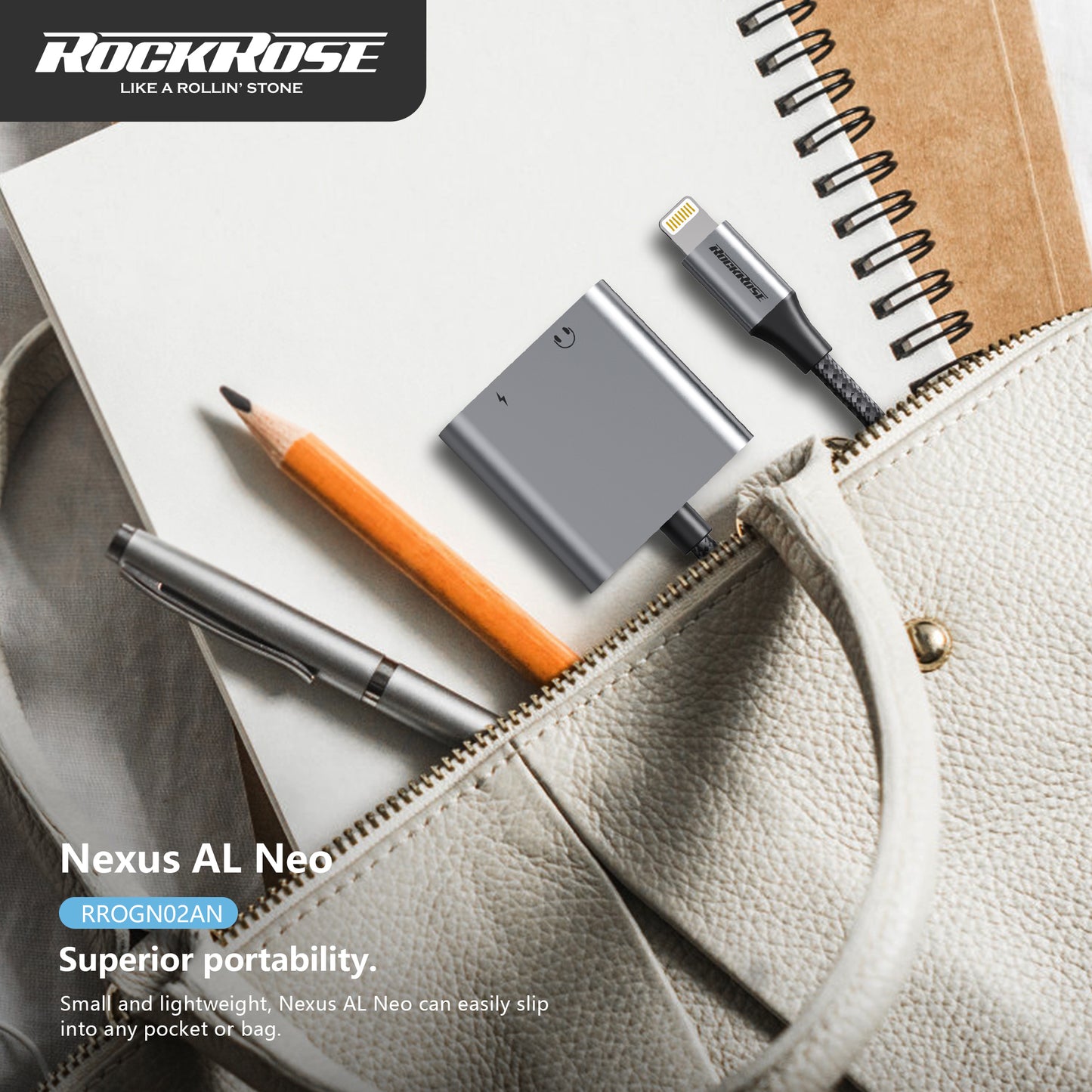 Rockrose Lightning to Lightning+3.5mm Adapter  (Phone Call & Music)