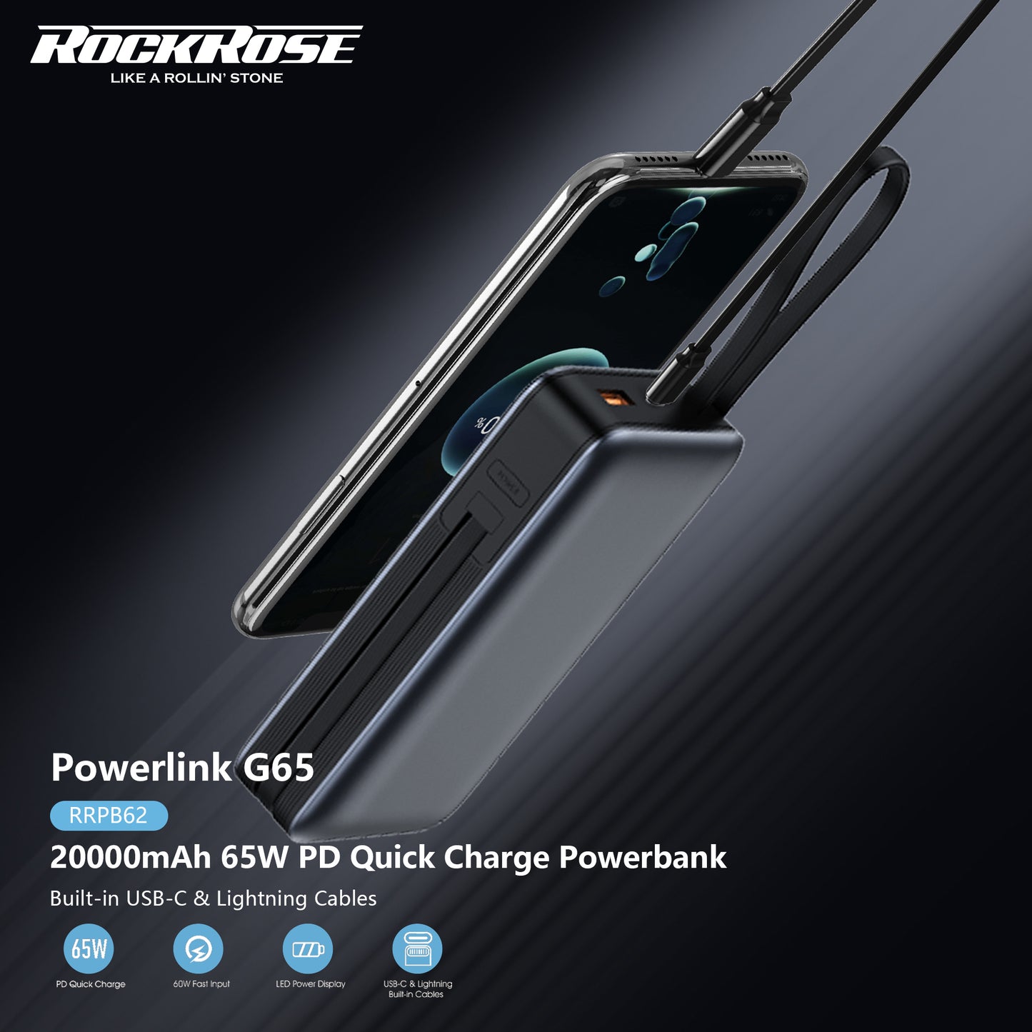 Rockrose Powerlink G65 20000mAh 65W PD Quick Charge Powerbank