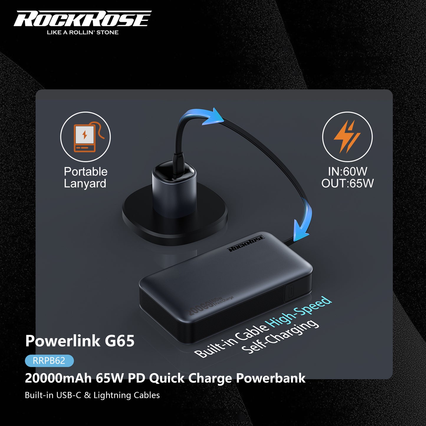 Rockrose Powerlink G65 20000mAh 65W PD Quick Charge Powerbank