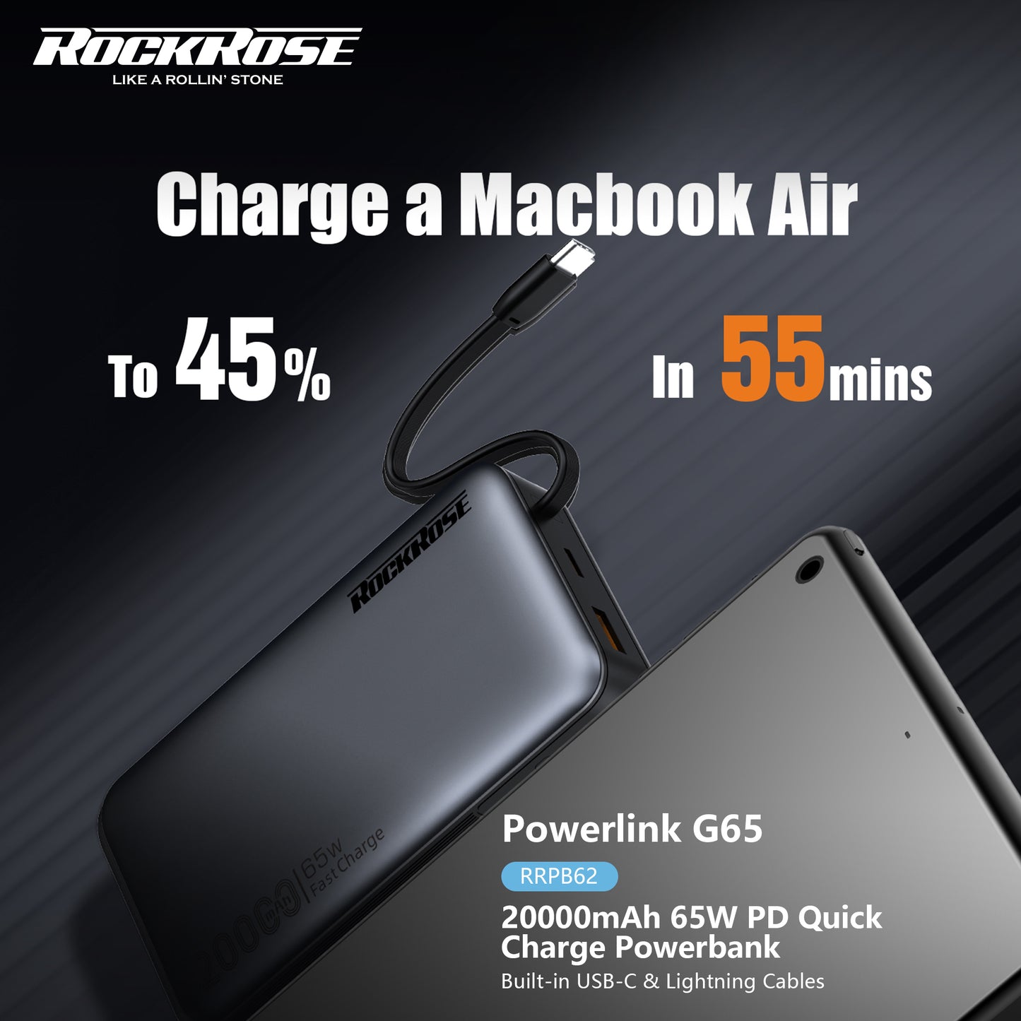 Rockrose Powerlink G65 20000mAh 65W PD Quick Charge Powerbank