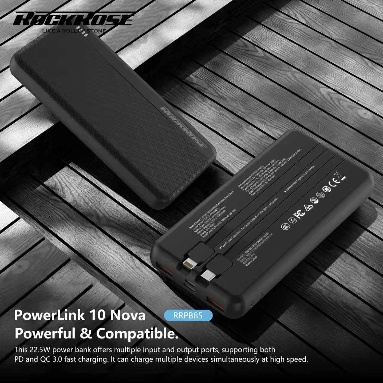 Rockrose PowerLink 10 Nova 10000mAh 20W PD&22.5W Quick Charge Power Bank Black - product image 5
