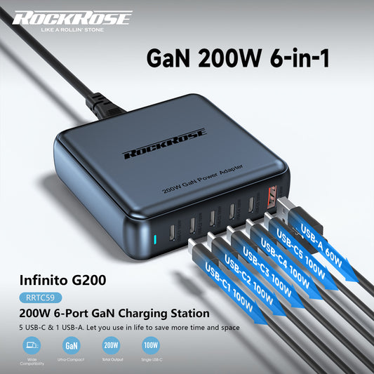 Rockrose Infinito G200 200W 6-Port GaN  Charging Station