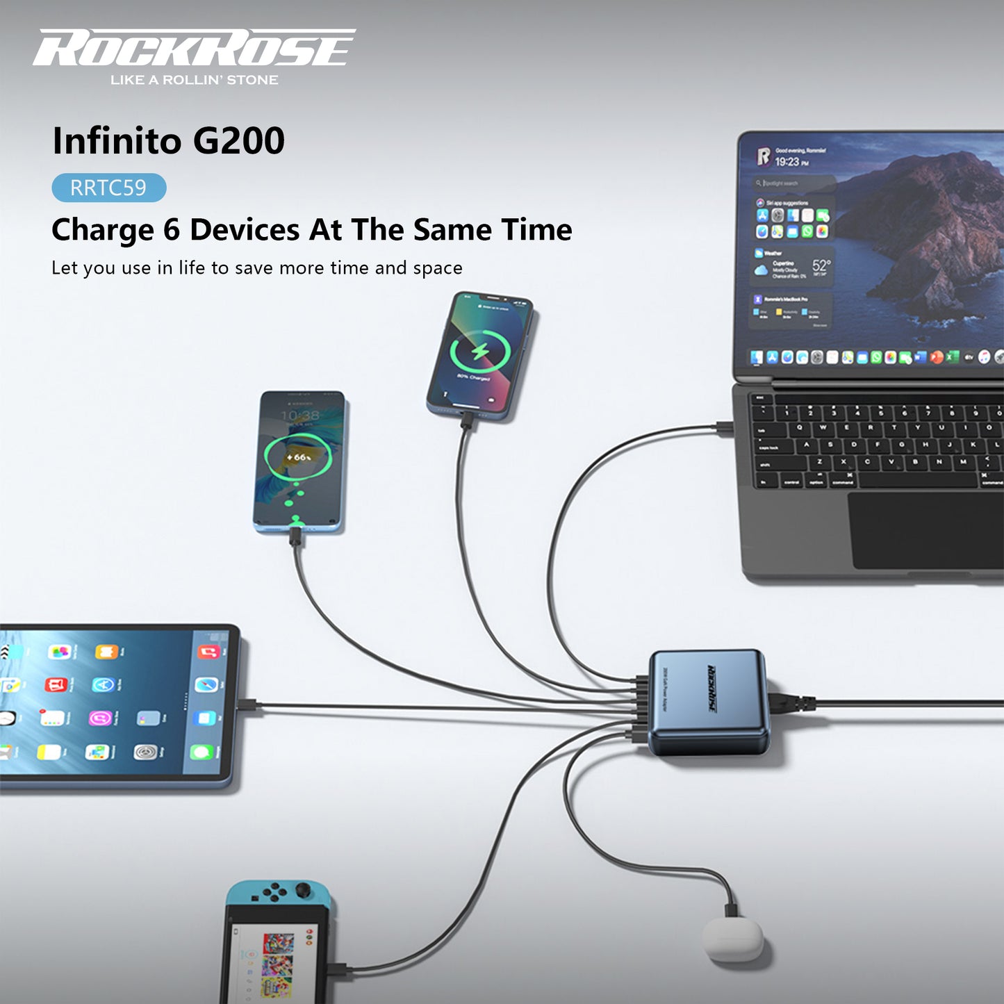 Rockrose Infinito G200 200W 6-Port GaN  Charging Station