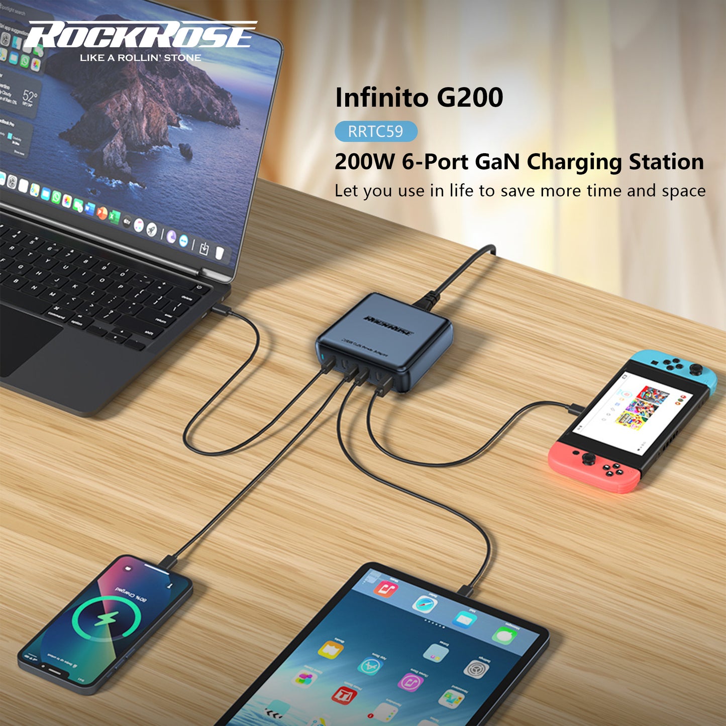 Rockrose Infinito G200 200W 6-Port GaN  Charging Station